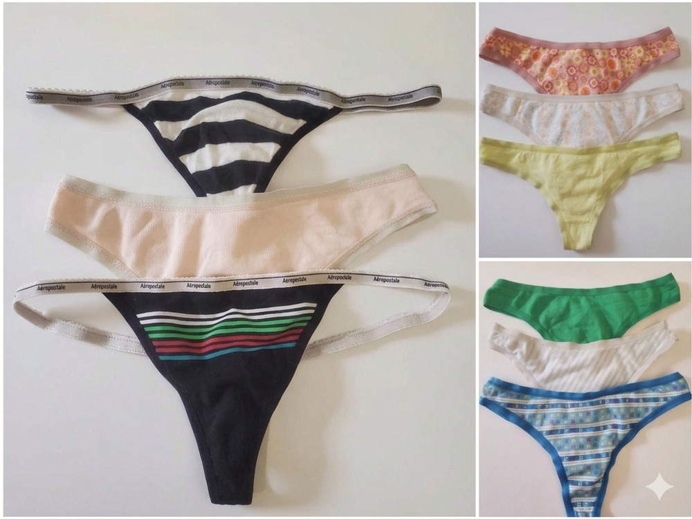 Lot of 9 Women's Thong Panties Small Jersey Knit Cotton Blend Variety Mix